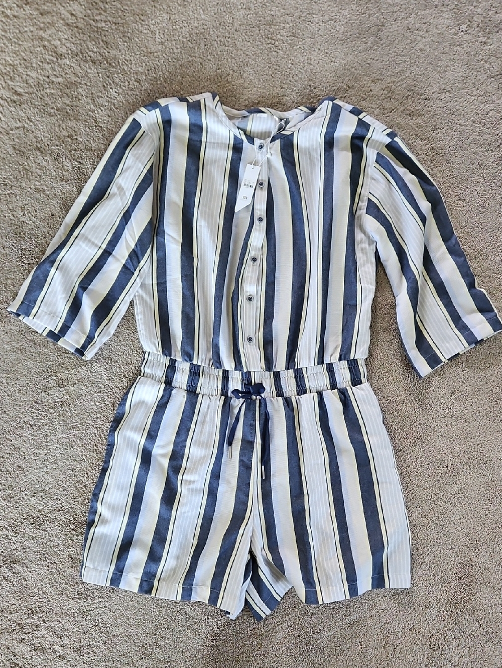 Travis Mathew Blue, Cream, Taupe, and White Striped Women's Romper